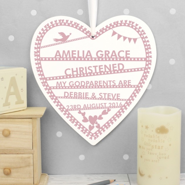Hampers and Gifts to the UK - Send the Personalised Christening Papercut Heart Decoration
